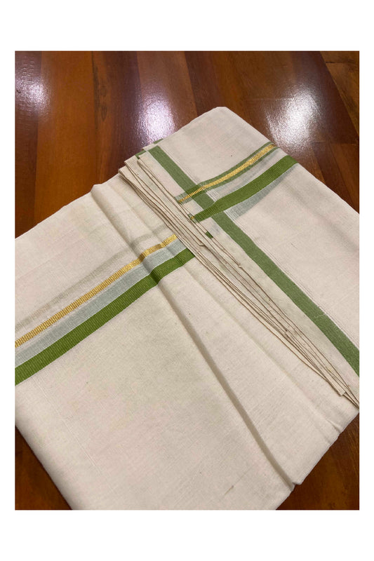 Southloom Balaramapuram Unakkupaavu Handloom Mundu with Green and Puliyilakkara Kasavu Border