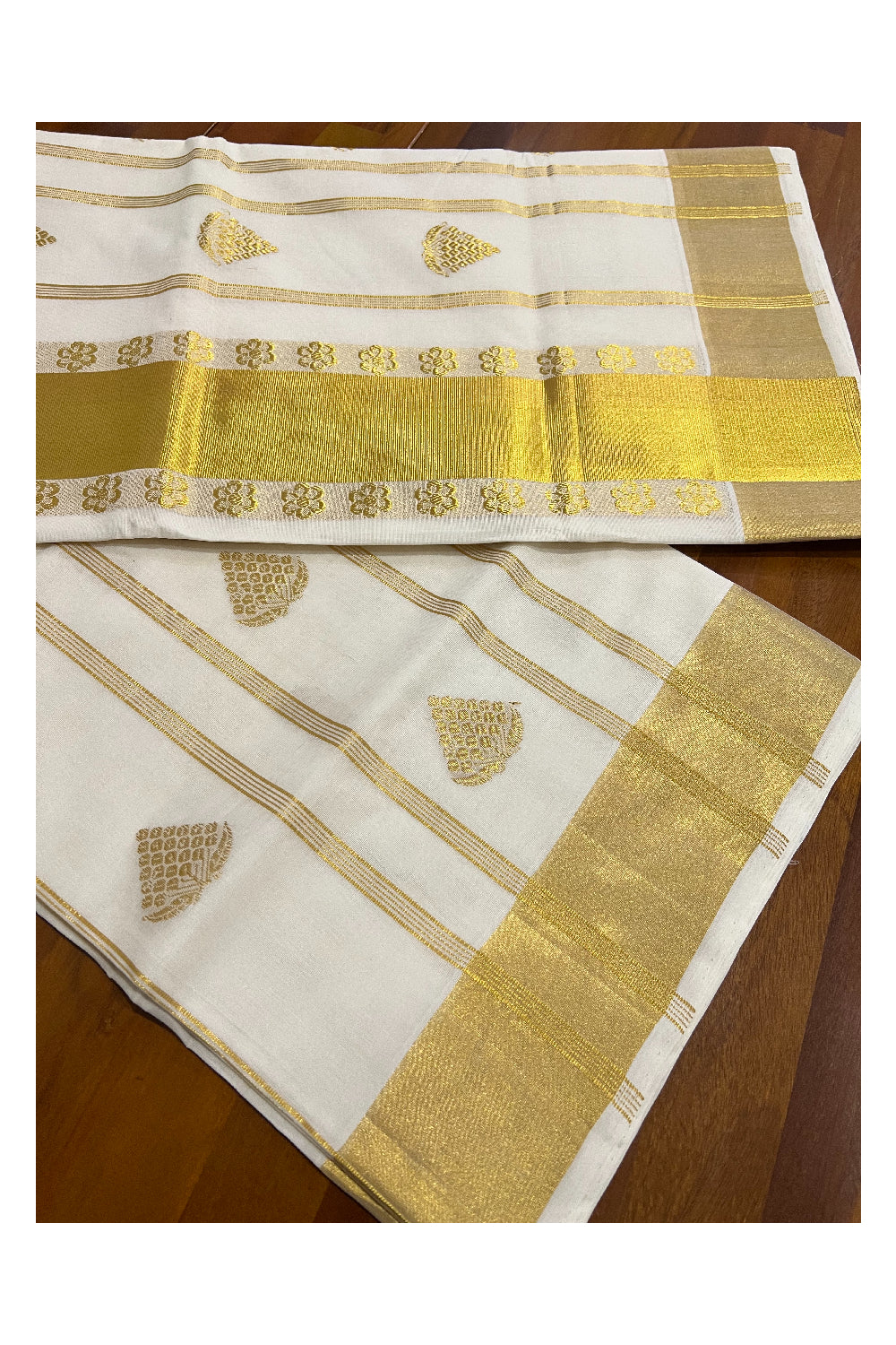 Southloom™ Premium Handloom Cotton Kasavu Heavy Woven Work Saree