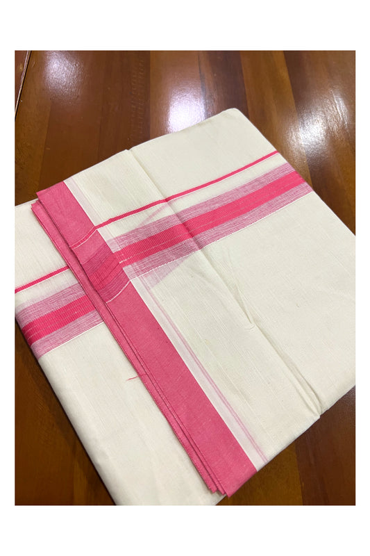 Pure Cotton Off White Double Mundu with Pink Border (South Indian Dhoti)