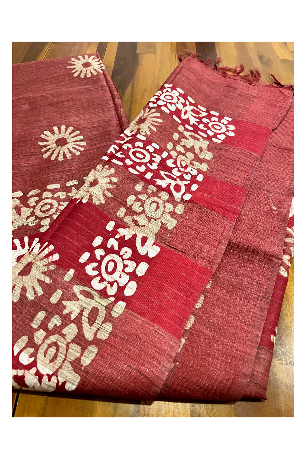 Southloom Cotton Red Saree with Baswara Prints on Body and Pallu