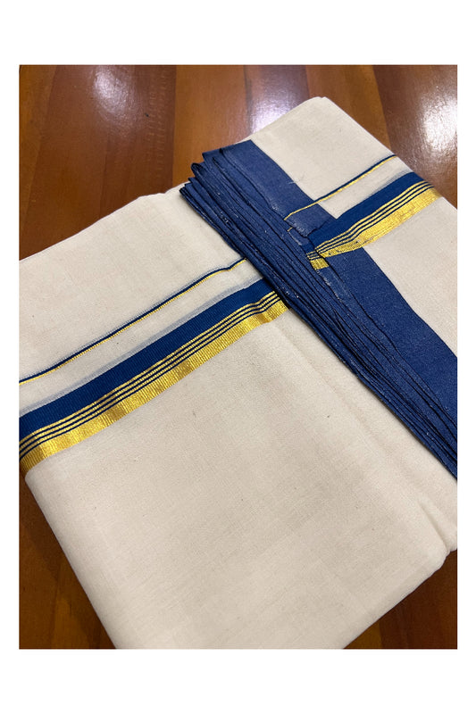 Southloom Balaramapuram Unakkupaavu Handloom Mundu with Blue and Kasavu Border