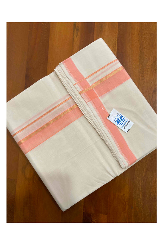 Southloom Handloom Premium Double Dhoti with Peach and Kasavu Border