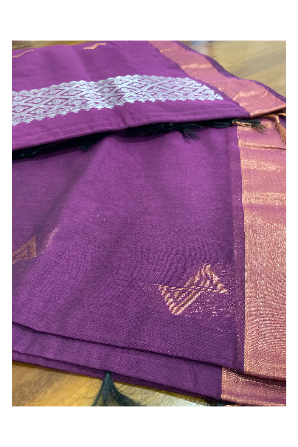 Southloom Violet Cotton Silk Saree with Golden Designer Butta Works