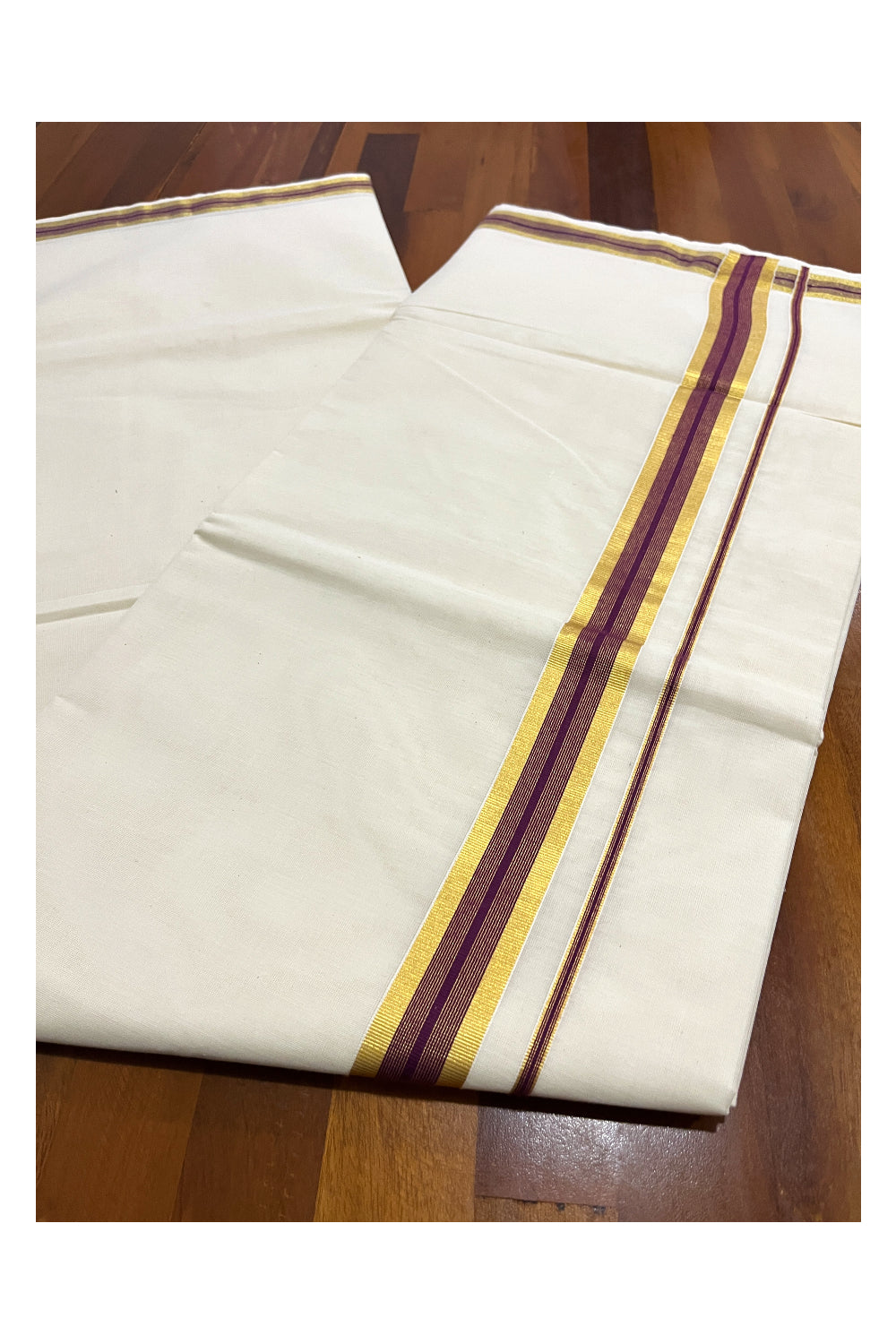 Kerala Pure Cotton Plain Saree with Kasavu and Purple Border