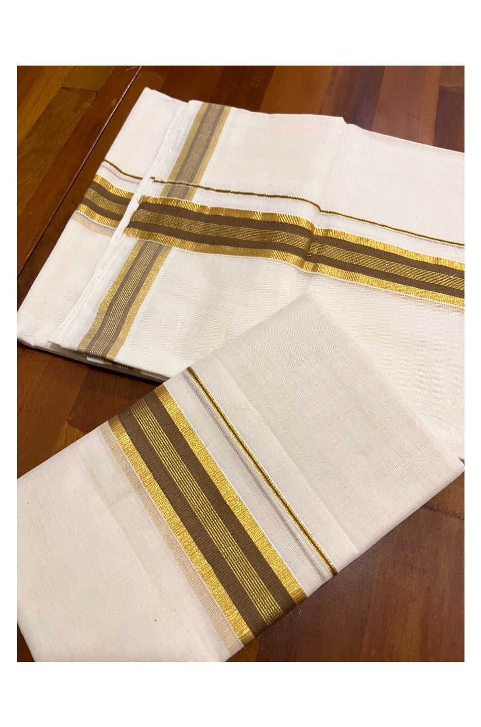 Southloom Premium Handloom Set Mundu with Kasavu and Brown Border