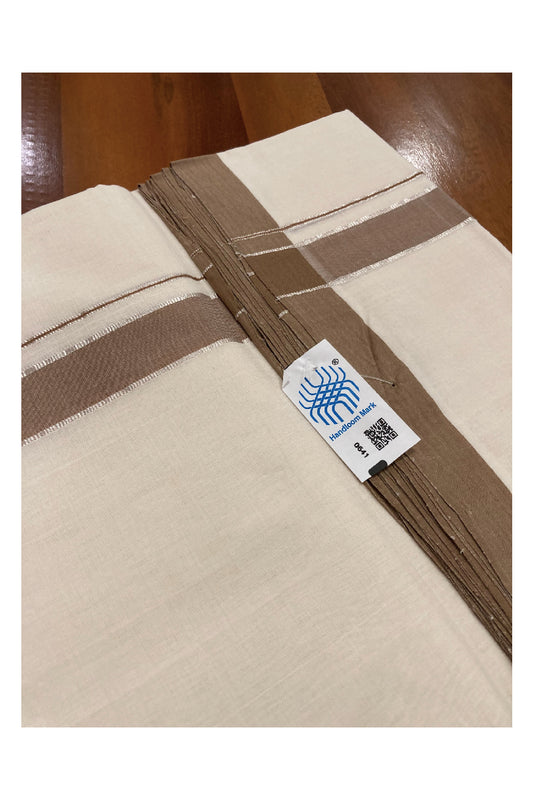 Southloom Balaramapuram Unakkupaavu Premium Handloom Mundu with Brown and Silver Kasavu Border