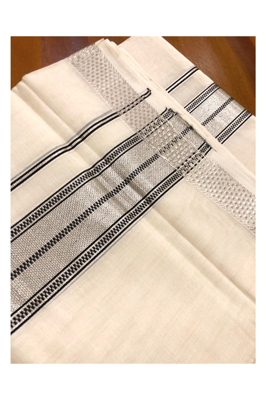 Southloom Premium Handloom Pure Cotton Mundu with Black and Silver Kasavu Border (South Indian Dhoti)