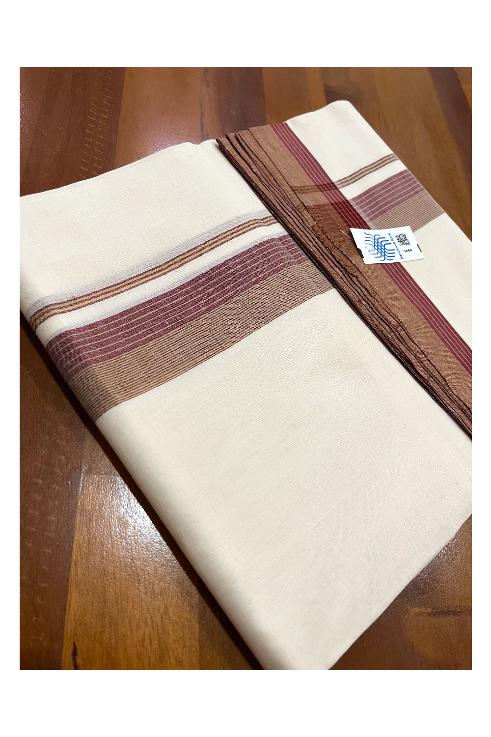 Southloom Premium Unakkupaavu Handloom Wedding Mundu with Maroon Border