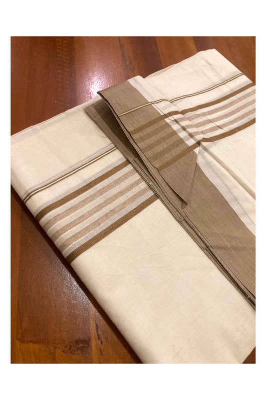 Off White Kerala Double Mundu with Brown Lines Border (South Indian Dhoti)