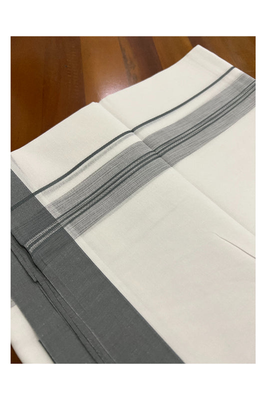 Pure White Kerala Cotton Double Mundu with Grey Border (South Indian Dhoti)