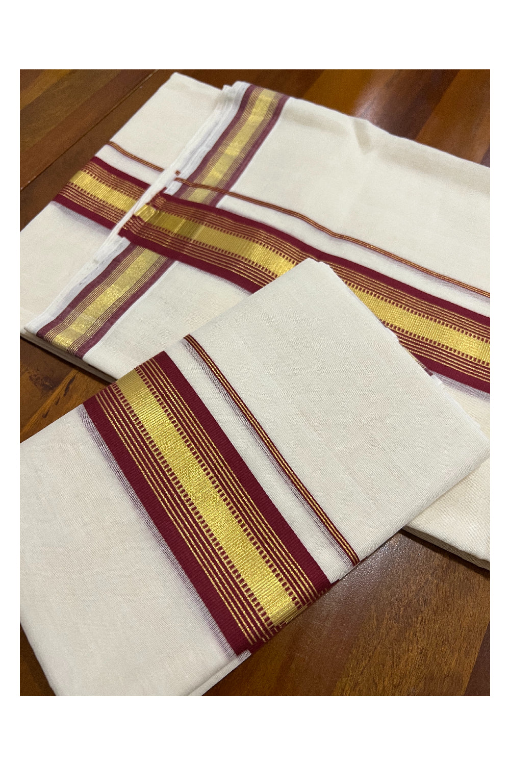 Southloom Premium Handloom Set Mundu with Kasavu and Brick Red Border 2.70 Mtrs