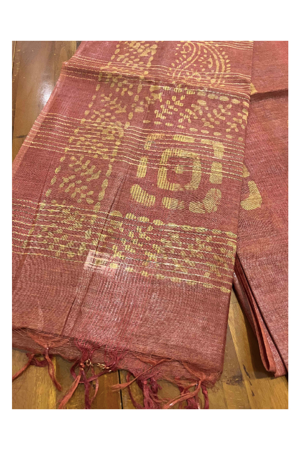 Southloom Cotton Orange and Yellow Designer Saree with Baswara Print