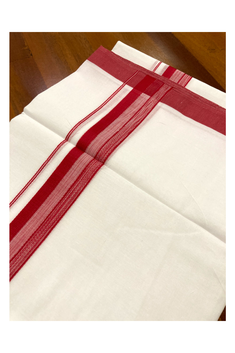 Pure White Cotton Double Mundu with Red Border (South Indian Dhoti)