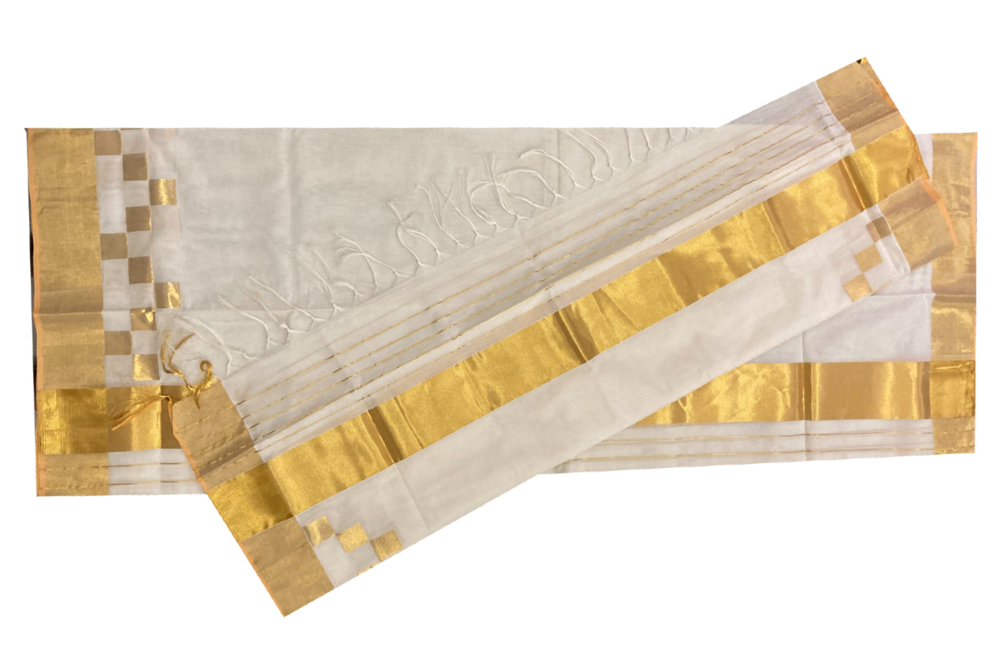 Southloom™ Handloom Premium Wedding Single Mundum Neriyathum (Set Mundu) with Design Border