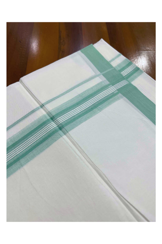 Pure White Cotton Mundu with Light Green Kara (South Indian Dhoti)