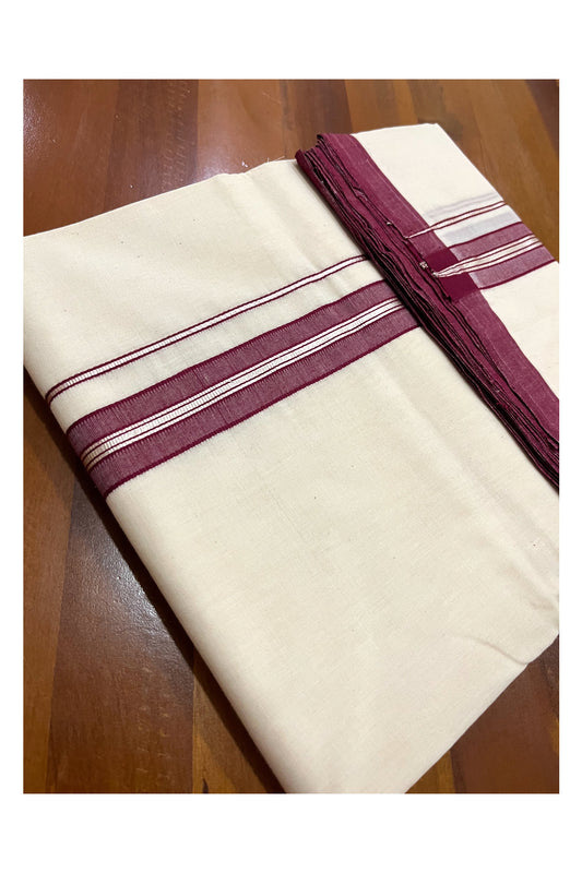 Southloom Premium Handloom Double Mundu with Maroon and Silver Kasavu Border