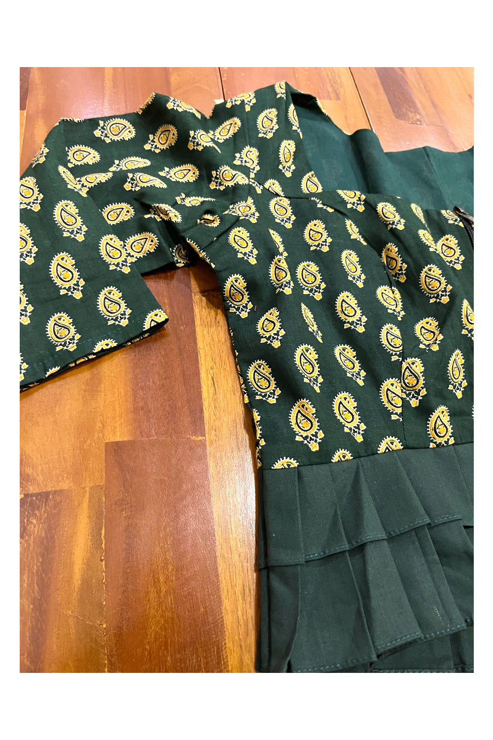 Southloom Paisley Printed Dark Green Ready Made Blouse