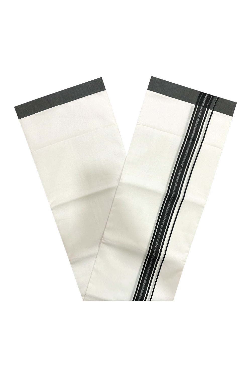 Pure White Cotton Double Mundu with Black Border (South Indian Kerala Dhoti)