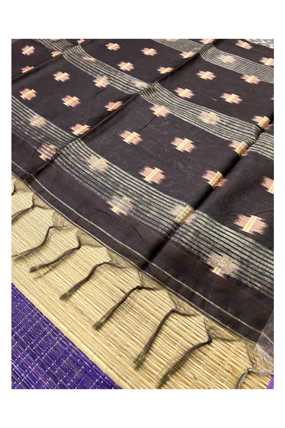 Southloom Tussar Silk Pochampally Themed Grey and White Printed Saree