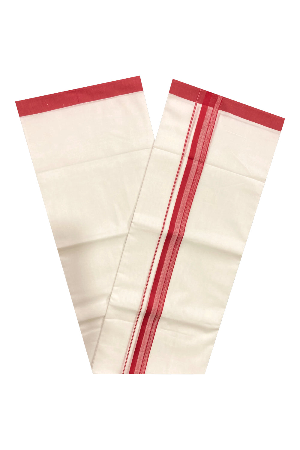 Pure White Cotton Double Mundu with Red Border (South Indian Dhoti)