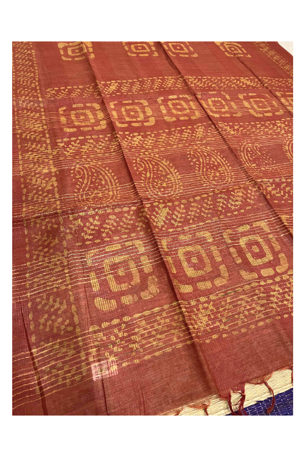 Southloom Cotton Orange and Yellow Designer Saree with Baswara Print