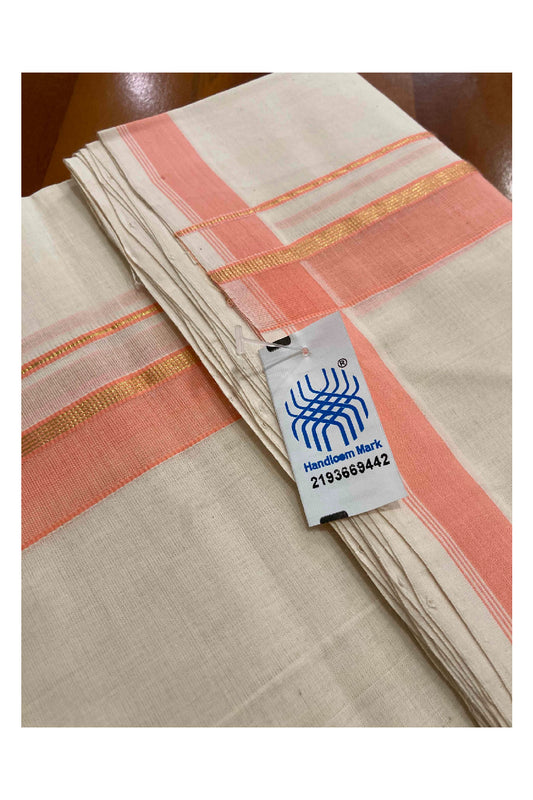 Southloom Handloom Premium Double Dhoti with Peach and Kasavu Border