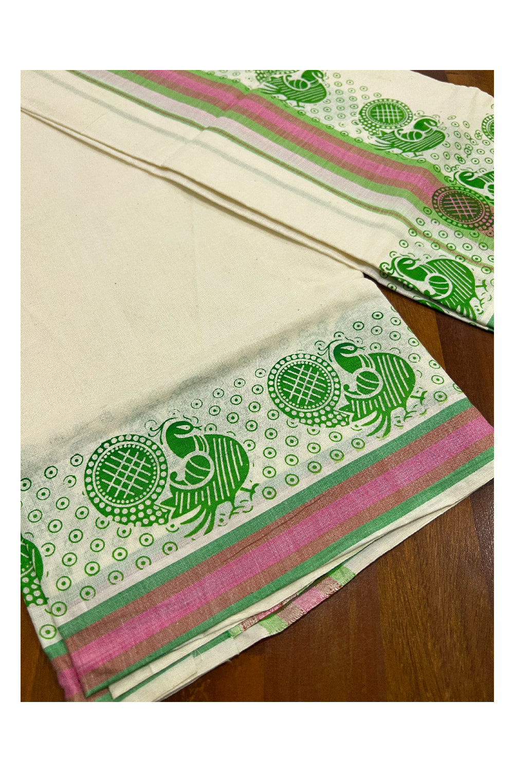 Southloom Onam 2022 Mulloth Soft Cotton Set Mundu with Magenta Kara and Block Print