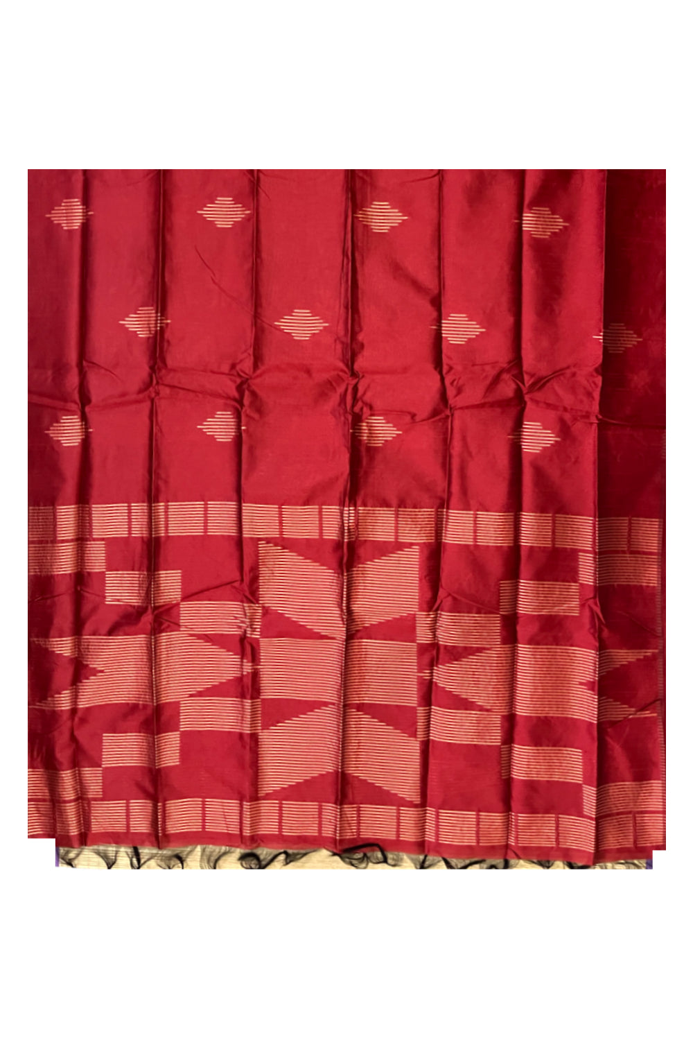 Southloom Semi Tussar Red Saree with Thread Works Design