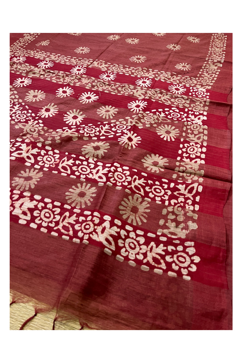 Southloom Cotton Red Saree with Baswara Prints on Body and Pallu