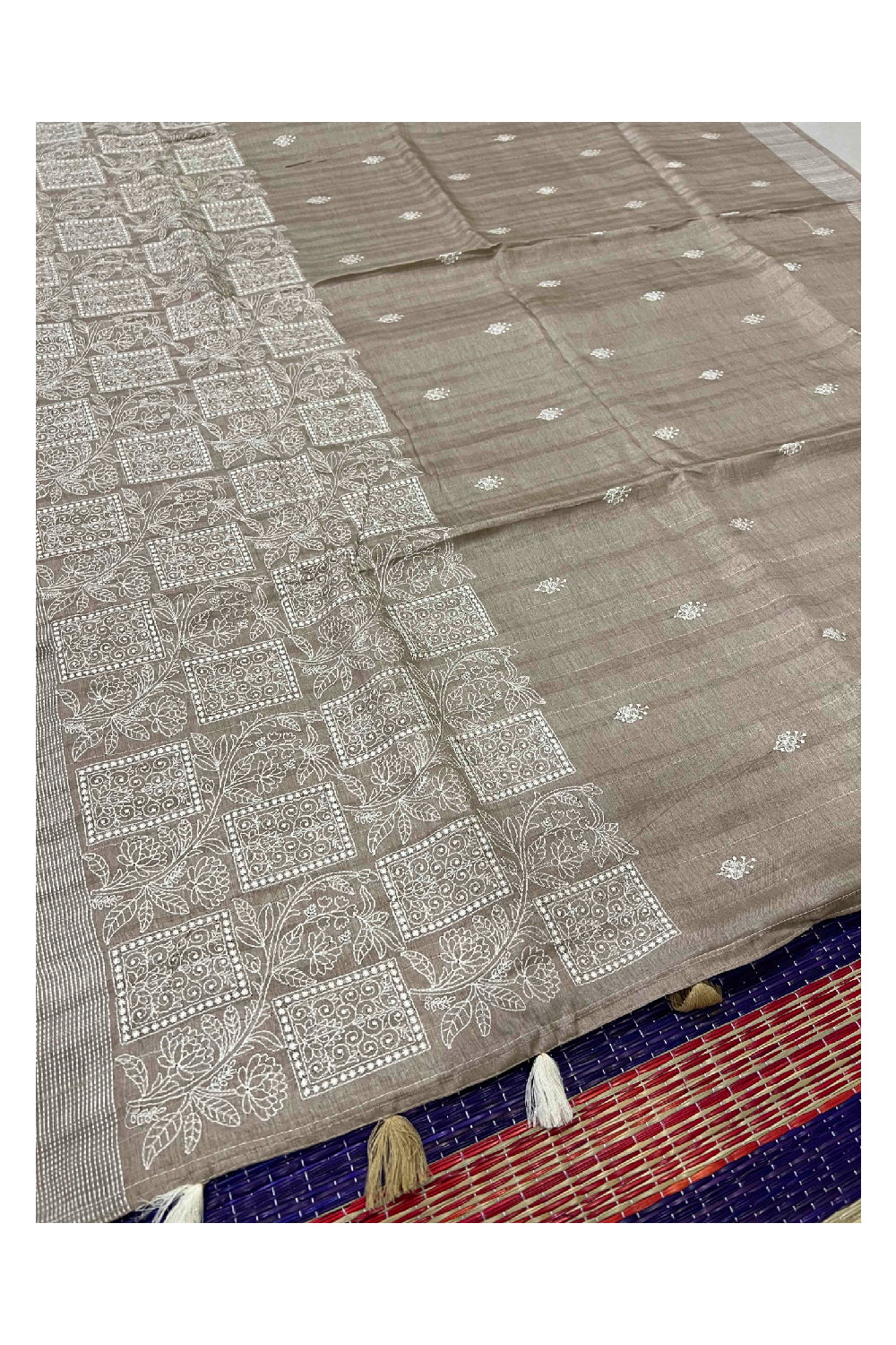 Southloom Beige Semi Silk Designer Thread Work Saree with Butta Works