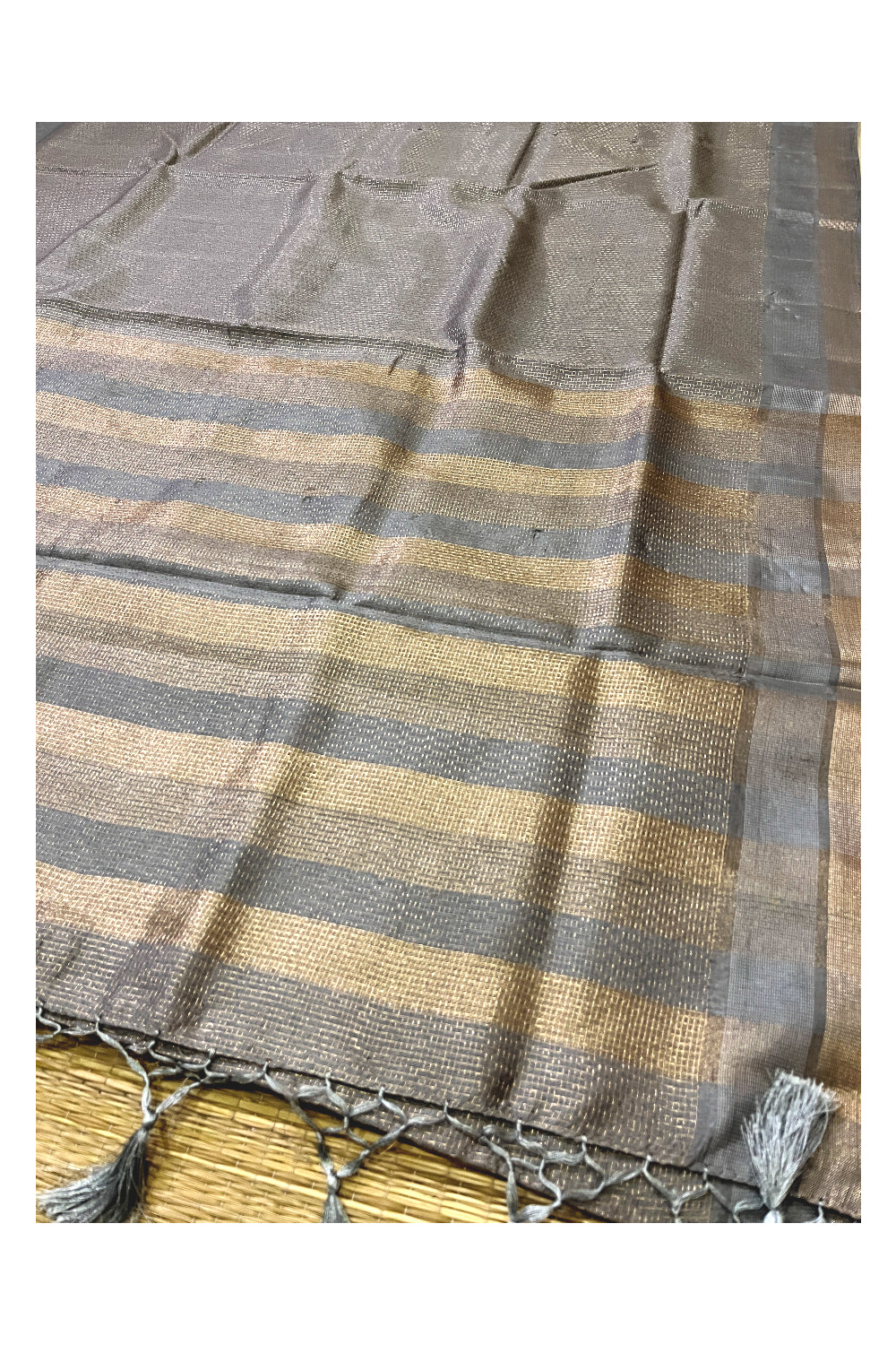 Southloom Semi Tussar Grey Thread Work Designer Saree