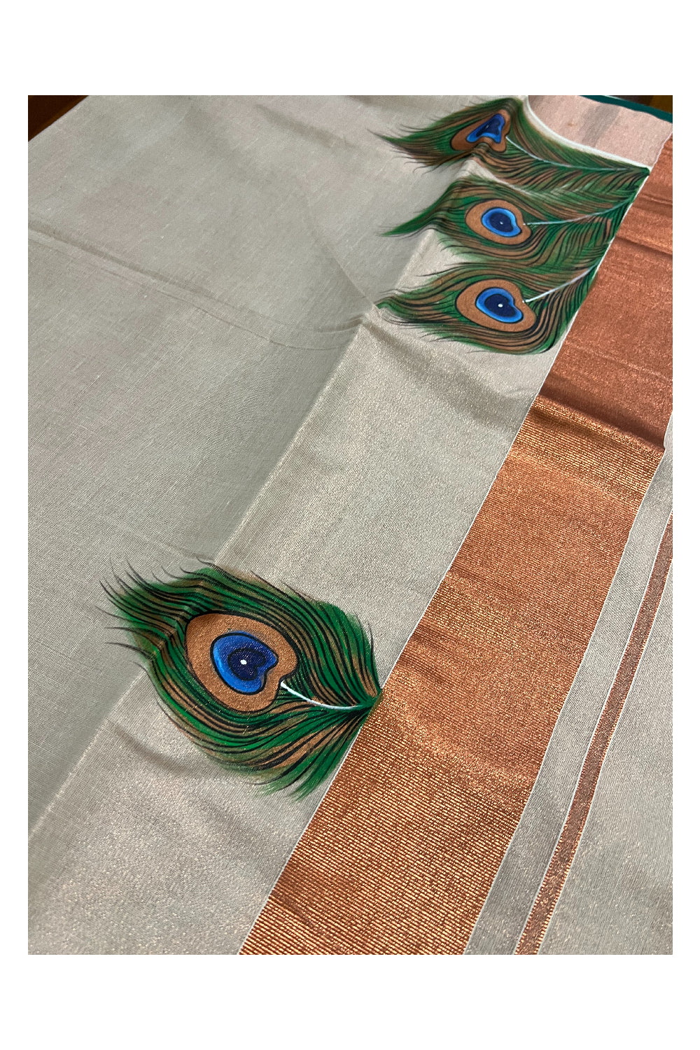 Southloom Onam 2022 Copper Tissue Kasavu Saree with Hand Painted Mural Artwork