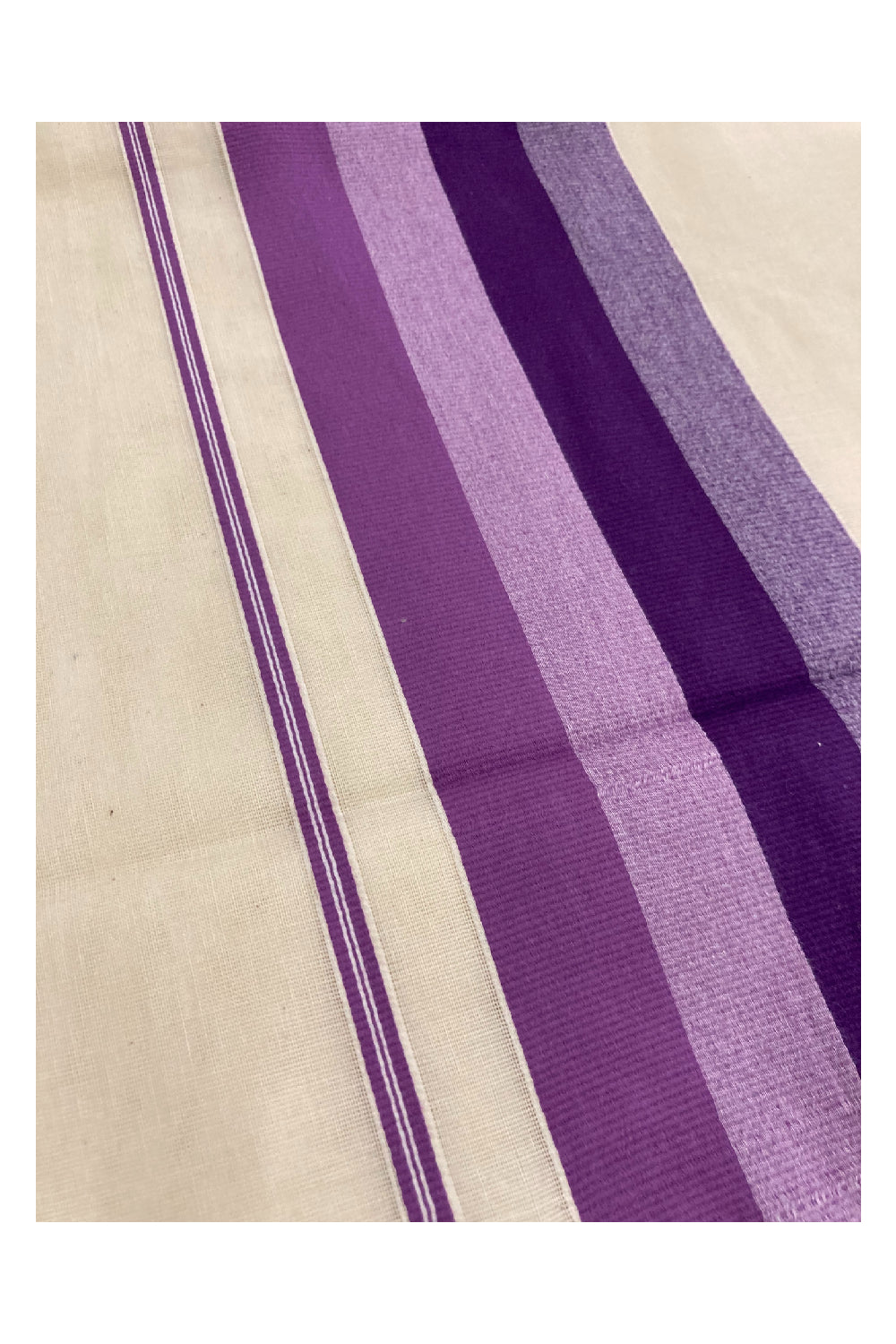 Kerala Cotton Saree with Violet Lines Border Design