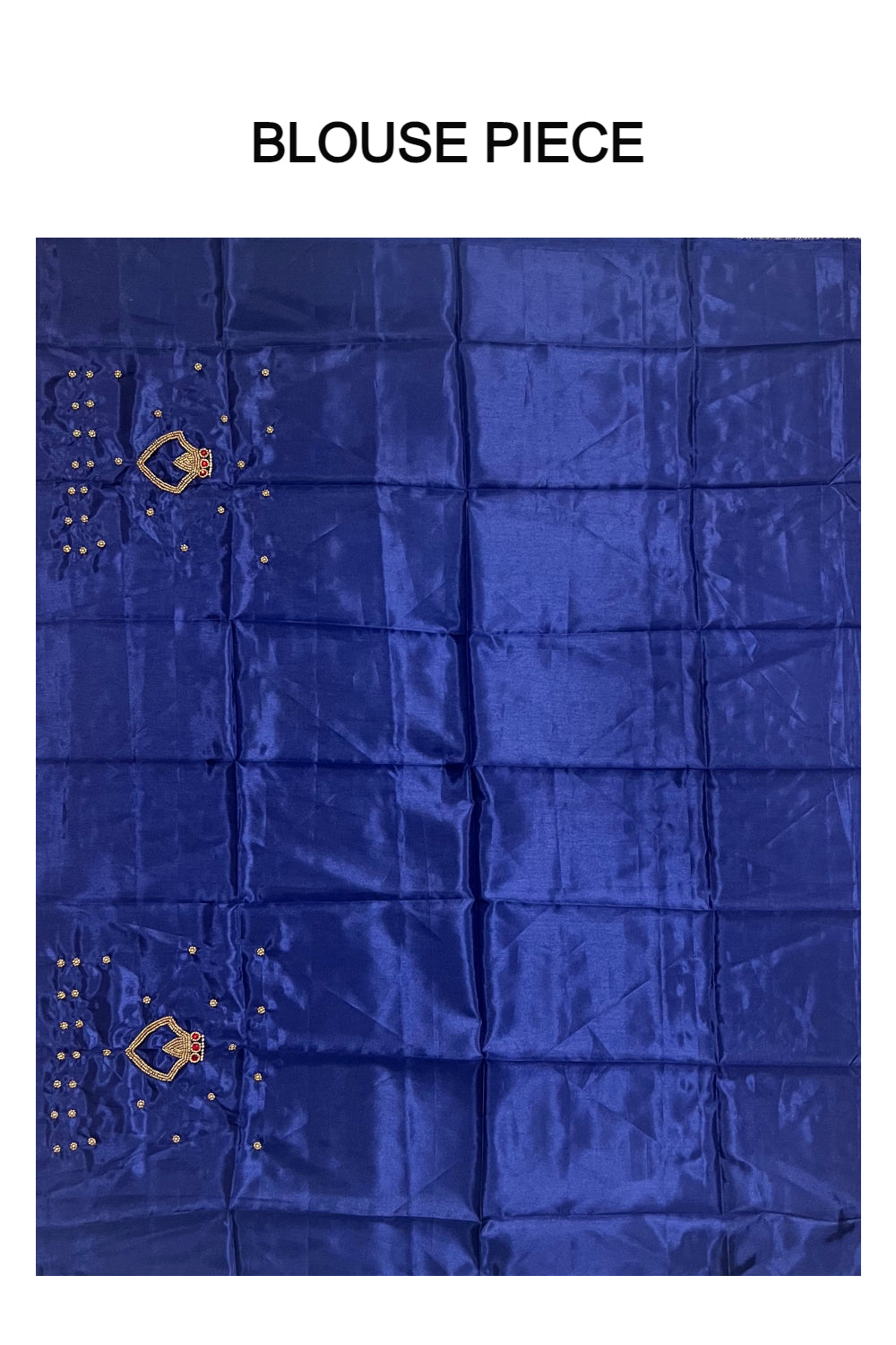 Kerala Tissue Kasavu Saree with Bead Work Design and Dark Blue Blouse Piece