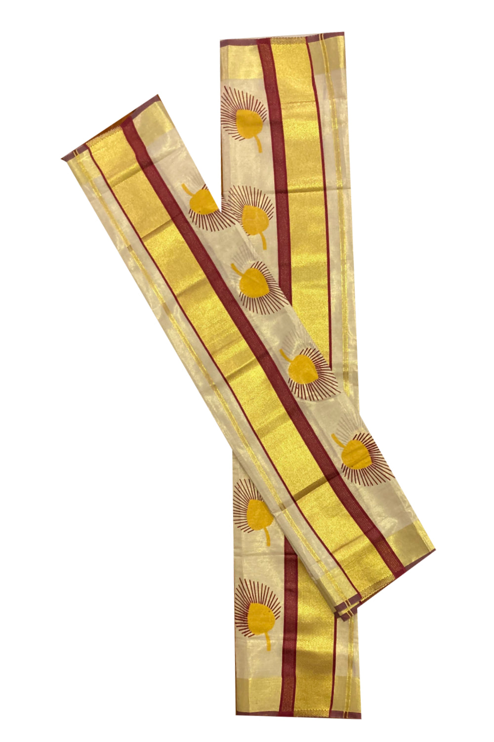 Tissue Set Mundu with Hand Block Printed Red and Yellow Design