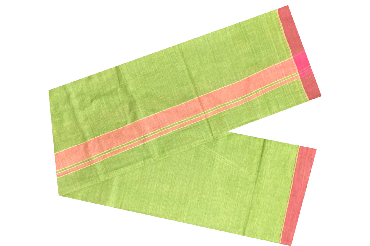 Southloom Premium Handloom Light Green Solid Single Mundu (Lungi) with Pink Border