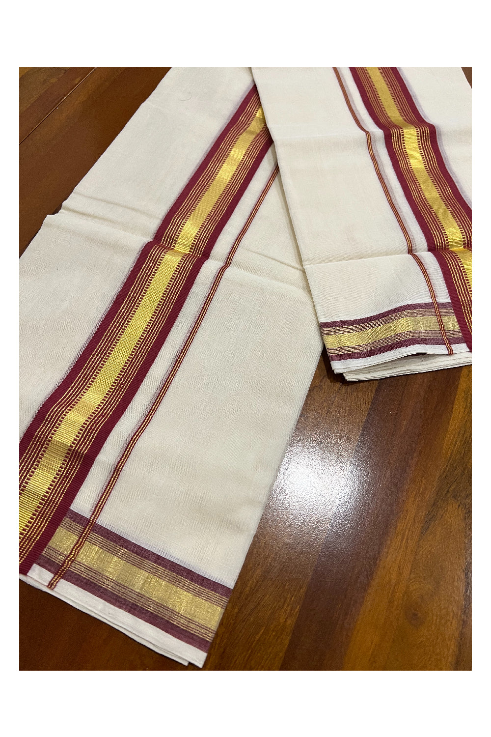 Southloom Premium Handloom Set Mundu with Kasavu and Brick Red Border 2.70 Mtrs