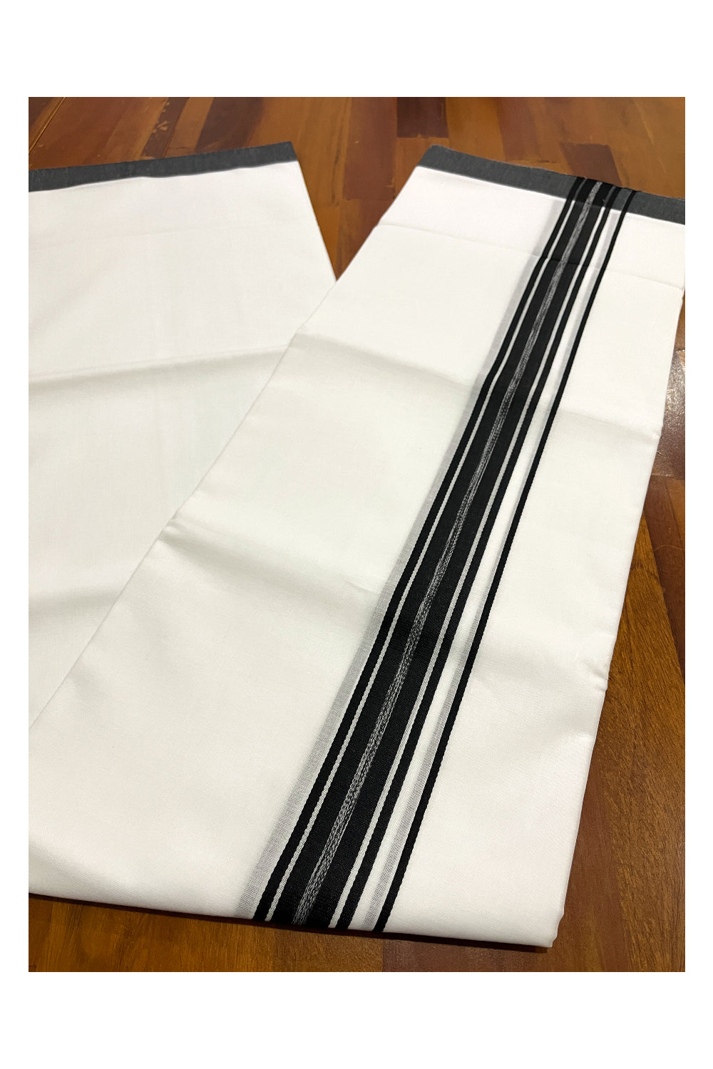 Pure White Cotton Double Mundu with Black Border (South Indian Kerala Dhoti)