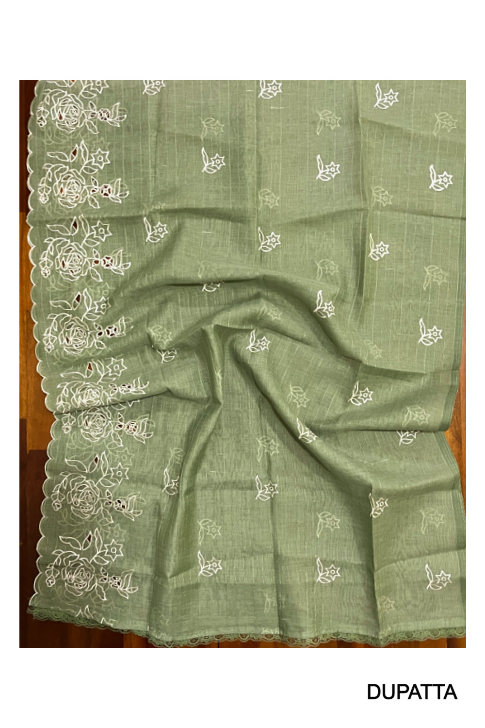 Southloom™ Cotton Churidar Salwar Suit Material in Green with Floral Thread Works