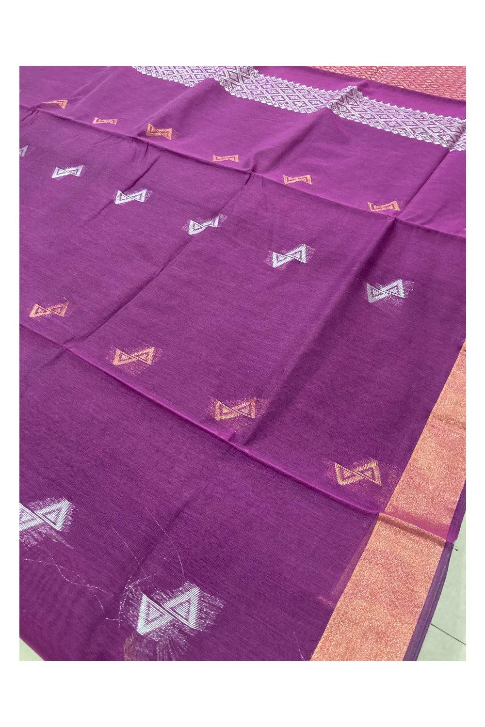 Southloom Violet Cotton Silk Saree with Golden Designer Butta Works