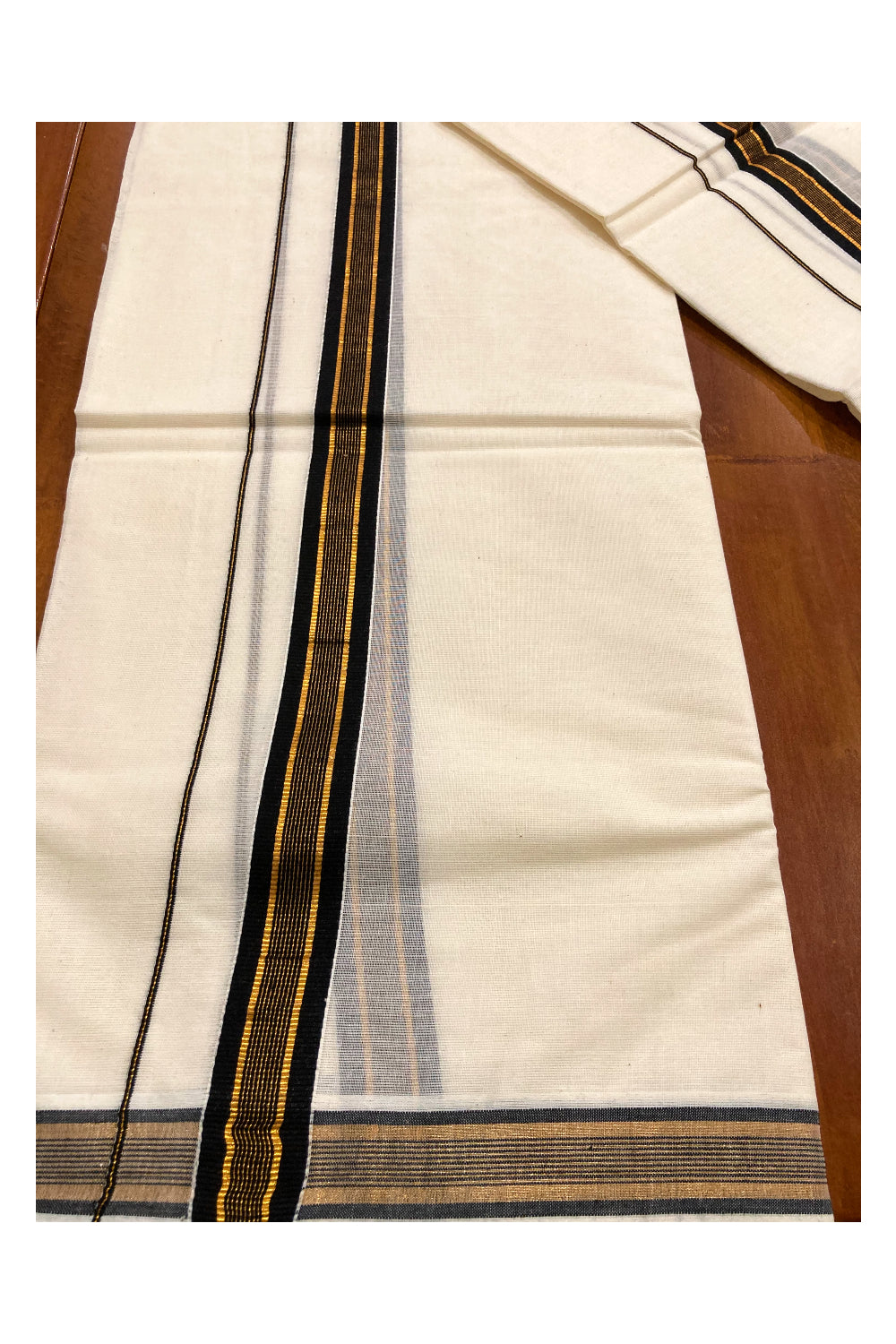 Mundum Neriyathum Double (Set Mundu) with Black and Kasavu Border