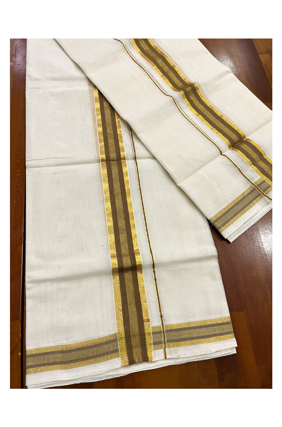 Southloom Premium Handloom Set Mundu with Kasavu and Brown Border