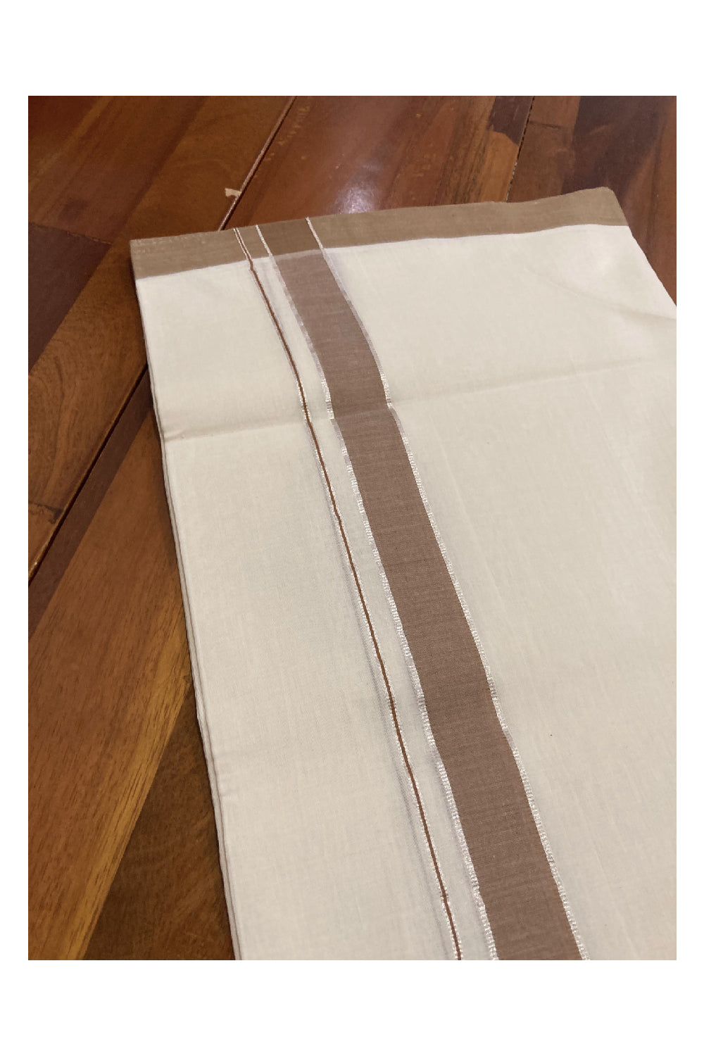 Southloom Balaramapuram Unakkupaavu Premium Handloom Mundu with Brown and Silver Kasavu Border