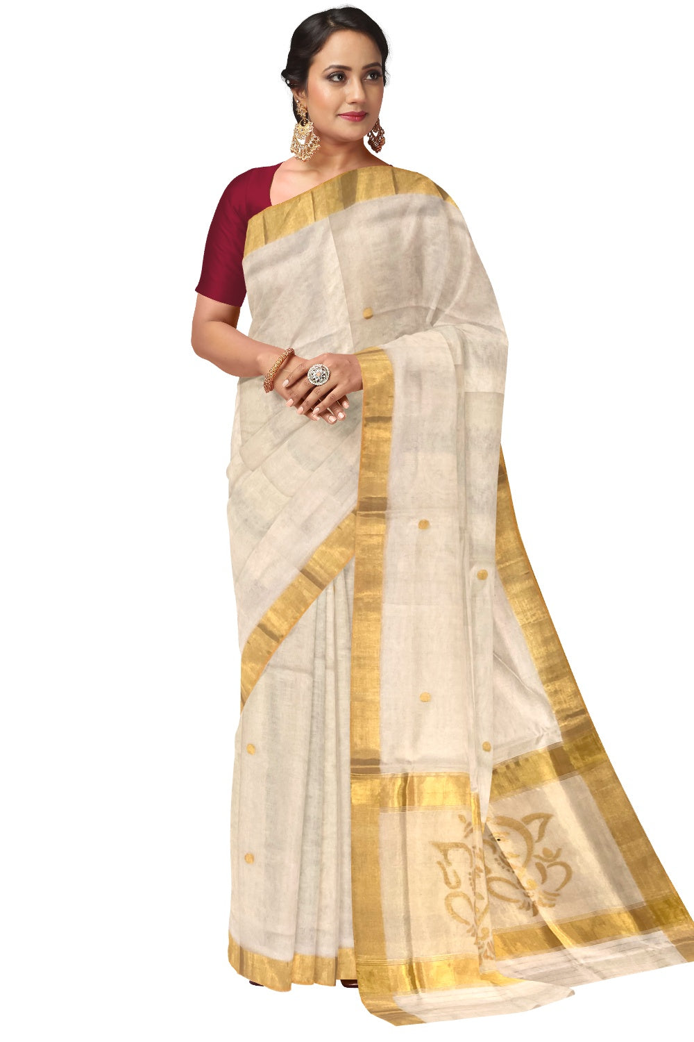 Southloom™ Handloom Premium Wedding Kasavu Saree with Ganesha Woven Works on Pallu