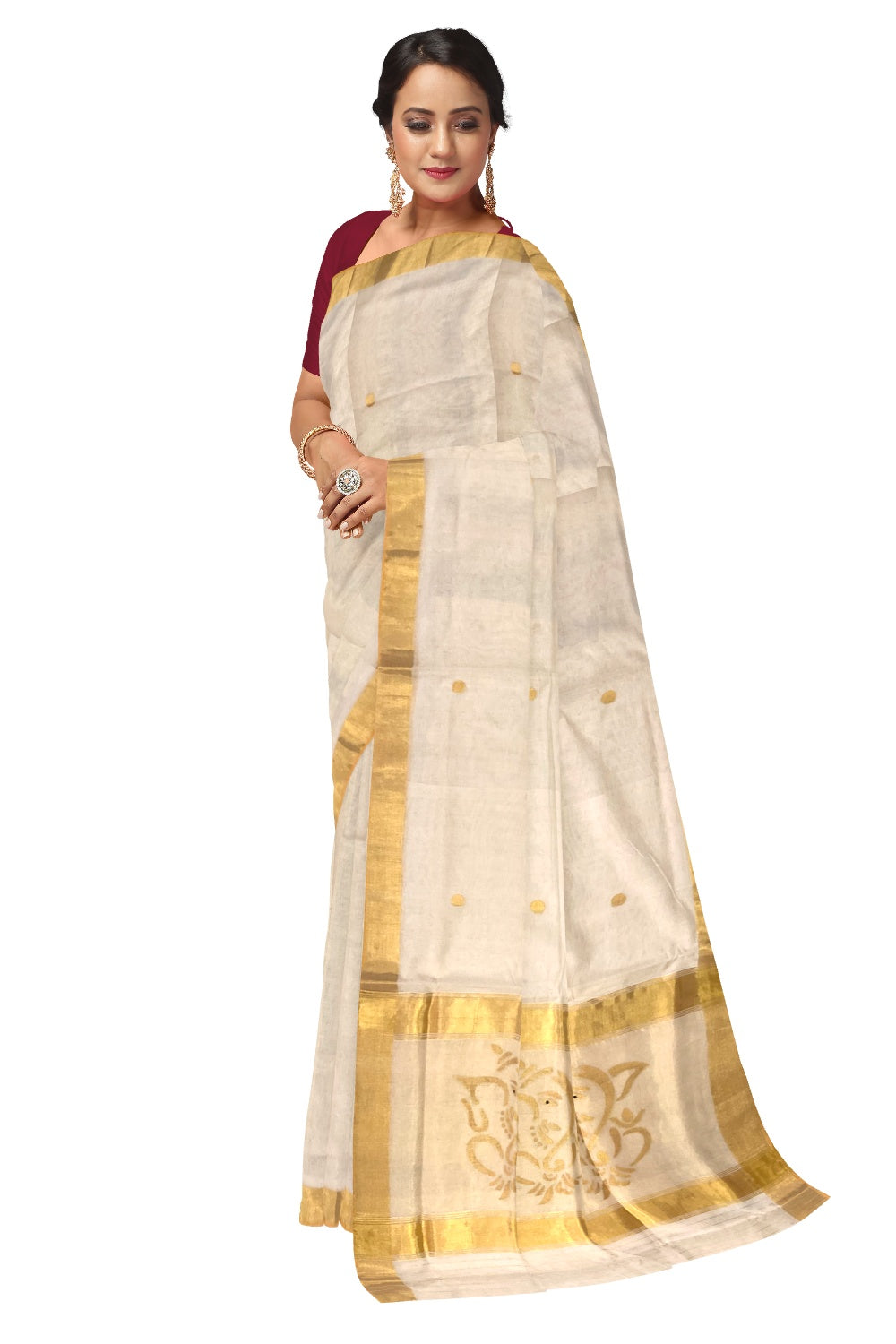 Southloom™ Handloom Premium Wedding Kasavu Saree with Ganesha Woven Works on Pallu