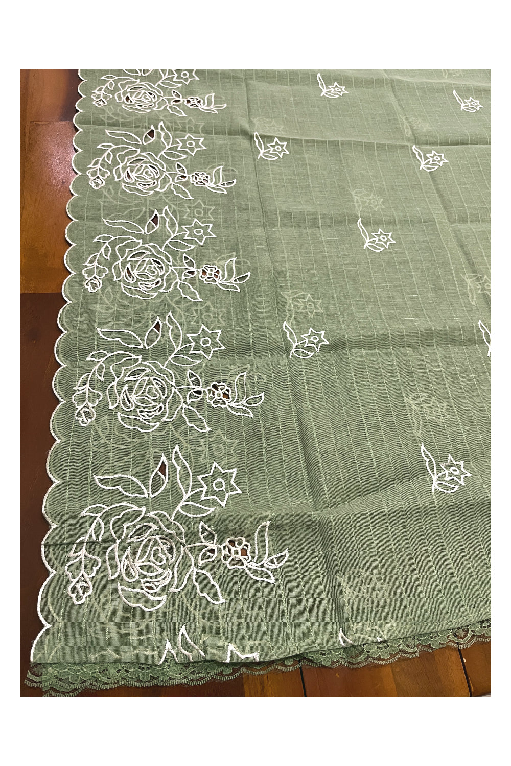 Southloom™ Cotton Churidar Salwar Suit Material in Green with Floral Thread Works