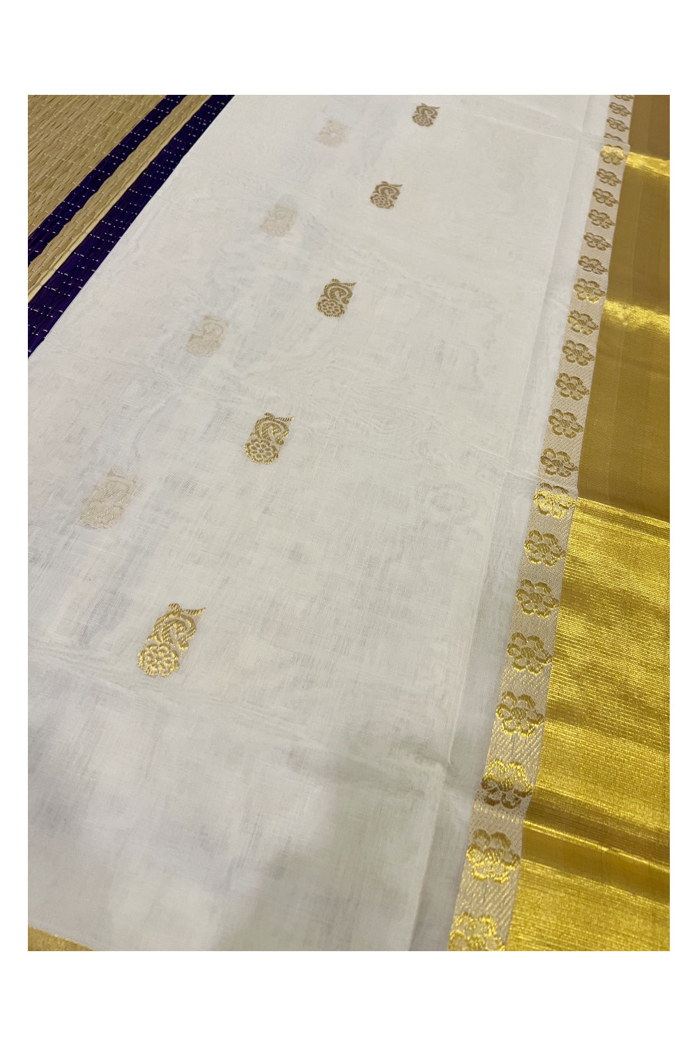 Southloom™ Premium Handloom Cotton Kasavu Heavy Woven Work Saree