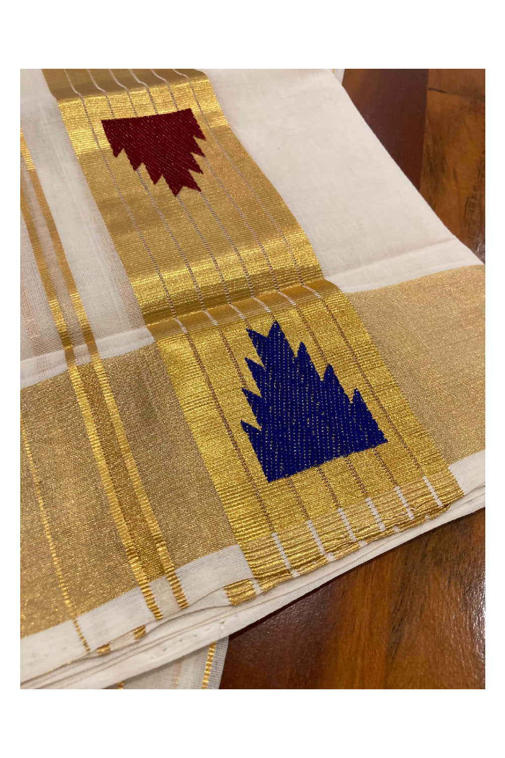 Southloom™ Handloom Premium Single Mundum Neriyathum (Set Mundu) with Temple Work inside Border