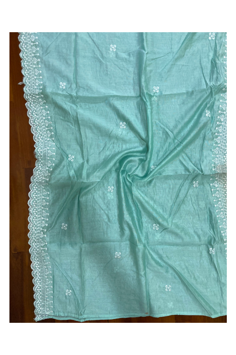 Southloom™ Cotton Churidar Salwar Suit Material in Green with White Thread work Design