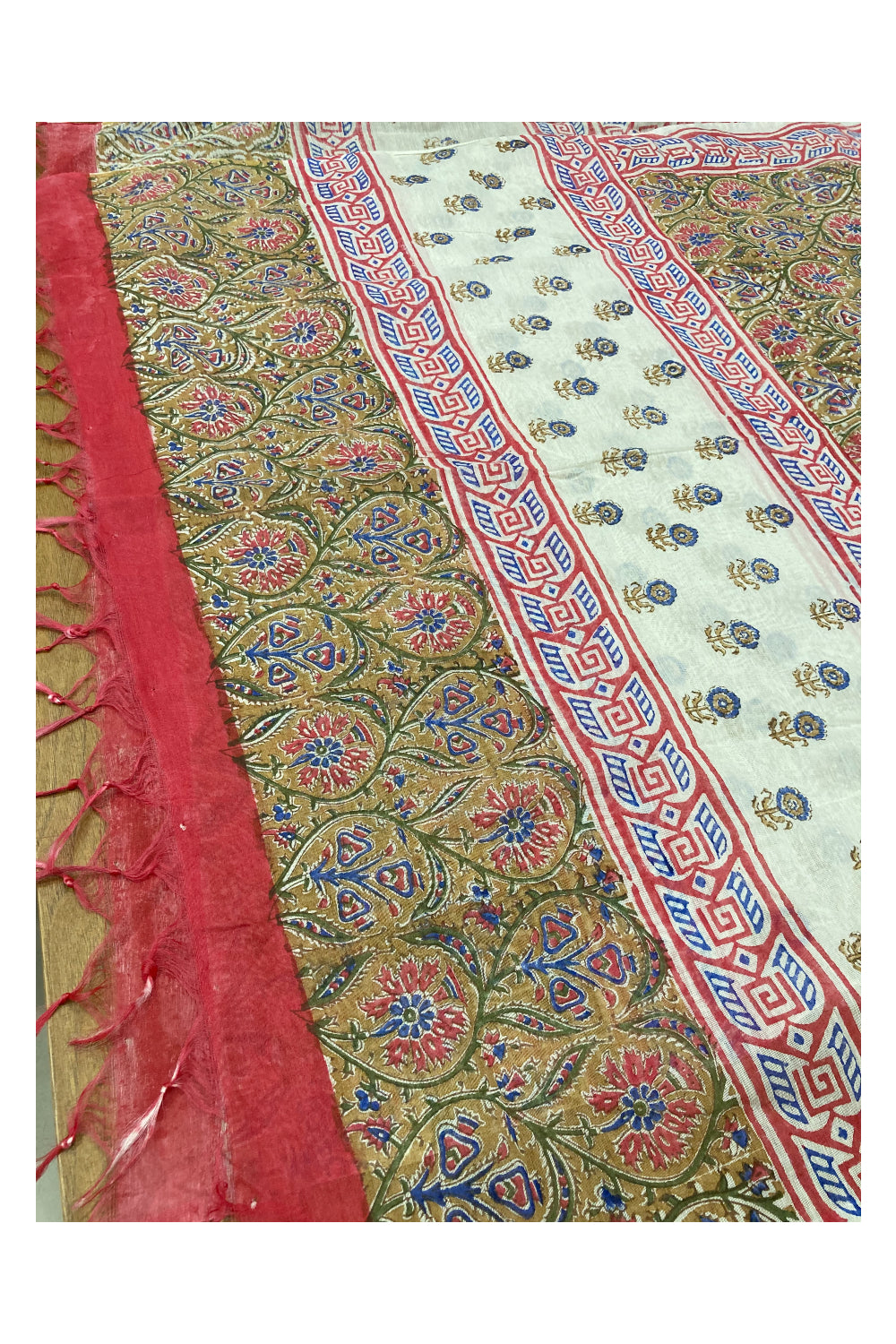 Southloom™ Cotton Churidar Salwar Suit Material in Off White and Woven Work on Yoke Portion